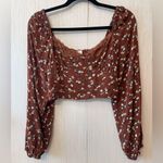 BP . Long Sleeve Floral Crop Top with Lace Trim – Size Small Photo 0