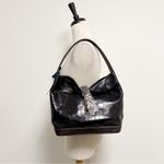 Dooney & Bourke Dooney Bourke Black Brown Leather Croc Embossed Lobster Clasp Hobo Makeup Bag Photo 8