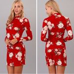 Heart & Hips NWOT  Red L/S Floral Rose Bodycon Fitted Dress Large L SOFT Photo 1