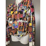 On Fire Hoodie Sweatshirt Womens XL Multicolor Comic Graphic Patchwork Crop Photo 3