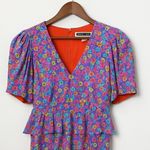 Rotate Mindy Mini Dress 6 Puff Sleeve Peplum Purple Blue Floral Bold Y2K Party Photo 7