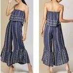 Japna Women’s Strapless Blue Paisley Wide Leg Ruffle Jumpsuit Size M boho Photo 1