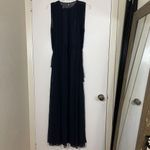 H&M Navy blue double side slit sheer maxi dress tie tassel cinch waist size 4 Photo 4