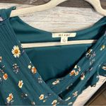 Miami  Teal Floral Wrap Midi Dress – Short Flutter Sleeve V-Neck Ruffle Hem Large Photo 4