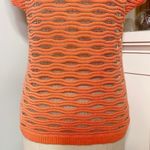 Ann Taylor  Mesh Open Weave Short Sleeve Sweater Orange Metallic Photo 6
