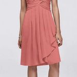 David's Bridal Strapless Short Crinkle Chiffon Front Cascade Dress Coral Reef 12 Photo 0