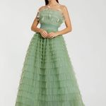 Mac Duggal 20530 Green Strapless Ruffle Gown with Feathers Photo 0