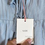 VOY Clothing Blue Pleated Tassels Ruffle Flounce S/S Blouse Large NWT #0442 Photo 4