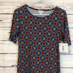 LuLaRoe  geometric Julia blue red "gold" dress women's size S Small Photo 1