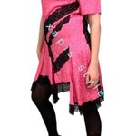 Koche asymmetrical mixed print leopard animal silk satin black lace mini dress Photo 2