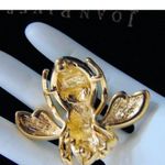 VTG Joan Rivers Green Crystal COSMIC BEE PIN Brooch Enameled Gold Green Eyes Photo 3