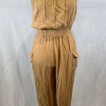 Jolie & Joy caramel tan strapless cargo jogger jumpsuit size medium Brown Photo 0