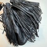 H&M  Black Leather Fringe Bucket Bag Handbag Crossbody Boho Carry-All Drawstring Photo 3