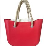 Beach Tote Red Rubber Canvas Lined Tote bag with braided rope handle Photo 12