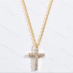 Gold Cubic Zirconia Cross Pendant Necklace for Women Photo 1