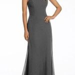 Hayley Paige Occasions  Bridesmaid maxi Dress 5714 Gunmetal Gray long chiffon 2 Photo 0