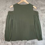 Michael Kors Woman  Metallic Thread Cold Shoulder Blouse Size S Long Sleeve Green Photo 1