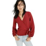Madewell  Texture & Thread Crepe Wrap Top in Cherry Red Holiday Party Flirty M Photo 1