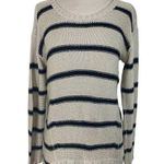 Quinn cream black striped sweater ladies small hi low long sleeve round neck Photo 0