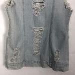 Distressed Denim Vest Womens Medium Long Length Western Cowgirl Rodeo Festival Blue Photo 6