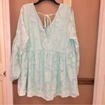 Lane Bryant Lane Bryant Lace V Neck Peplum Babydoll Blouse Teal Blue 14/16 Photo 1
