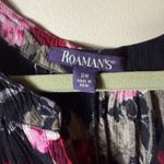 Roaman's Women Floral Blouse SZ 18W Romantic Black Semi Sheer Textured Button Up Photo 2