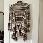 Moda  International Brown Tan Stripe Cascade Waterfall  Belted Sweater Cardigan Photo 4