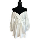superdown  White Off Shoulder Milkmaid Dress MEDIUM Belted Mini Revolve $74 NEW Photo 3