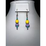 Pastel‎ Wooden Bead dainty Dangle Earrings Yellow Photo 1