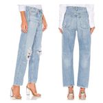 AGOLDE  - 90's Mid Rise Loose Fit Distressed Ripped Straight Leg Jeans in Blue Photo 5