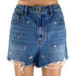American Eagle  Outfitters Blue Floral Embroidered Frayed Cutoff Denim Shorts 12 Photo 0