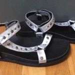 LF L ‘Veda’ Silver Leather Studded Ankle Strap Wedge Sandals - Size 8.5M Photo 2