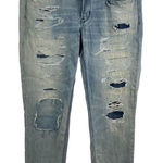 American Eagle American Eagle Tomgirl Jeans Womens 8 Blue Button Fly Distressed Patched Denim Photo 0
