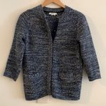 Boden Blue & White Marled Knit Snap Button Crew Neck Sweater Jacket Size Small Photo 0