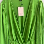 SheIn Bright Green Ruched Long Sleeve Deep V Dress Photo 4