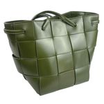 Anthropologie NEW  Women's Green Woven Faux Vegan Leather Crossbody Bucket Bag Photo 1