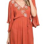 LUNIK  Women's Large V Neck Emboridered Flutter Slit Sleeve Dress Photo 0