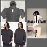 frame denim NEW! X Imaan LARGE Zipper Long Short Sleeve BLACK Hoodie Sweatshirt Photo 8