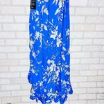 Lulus  NWT Sun Salutation Royal Blue Floral Print Ruffled Wrap Maxi Dress Size L Photo 7