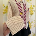 Striped colege girl button up shirt long sleeve Size M Photo 2
