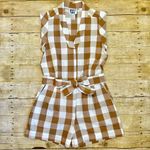Anthropologie Whit Two Tan Gingham Check Tie Waist Romper Photo 3