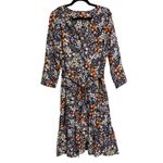 Talbots Dress Midi Blue 3/4 Sleeve Ditsy Floral Belted Shirt Dress Cotton 14 Photo 1