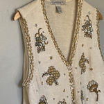 Vintage Claudia D. Cream Embellished Vest Large White Photo 1