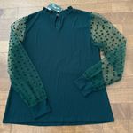 Blooming Jelly NWT Elegant Polka Dots Mesh Green Long Sleeve Blouse size XL Photo 8