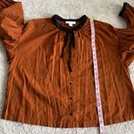 Treasure & Bond  Long Sleeve Velvet Trim Button Down Blouse Size M Photo 8