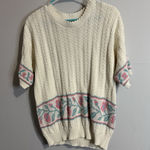 Vintage Cricket Lane Floral Knit Cottage Core Short Sleeve Cream Sweater Size XL Photo 0