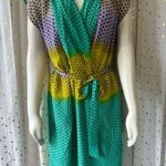 Presley Skye Polka Dot Ombre Silk Surplice V Neck Dress Tie Belt With Pockets L Green Size L Photo 0