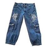 Venus Womens Size 10 Medium Wash Floral Embroidered Cargo Denim Jean Joggers Photo 0
