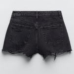 ZARA New Black High Waisted Bohemian Distressed Ripped Shorts 100% Cotton Size 8 Photo 5