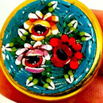 Antique Italian Micro Mosaic Brooch Floral Design Round Gold Tone Signed ITALY Photo 0